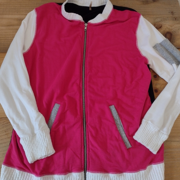 Pete Collection Pink Colorblock Full Zip Jersey Knit Bomber Jacket Size L - Picture 8 of 14